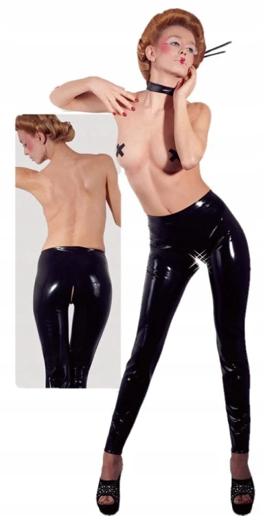 CZARNE LEGGINSY Z LATEKSU OTWARTE KROCZE ROZMIAR L