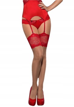 PIĘKNE POŃCZOCHY KUSZĄCE CZERWONĄ KORONKĄ S/M