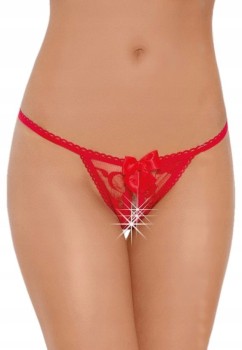 CZERWONE KORONKOWE STRINGI DAMSKIE Z KOKARDKĄ 2306