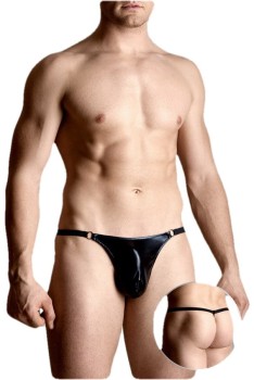 CZARNE BŁYSZCZĄCE STRINGI MĘSKIE 4487 ROZMIAR S/L