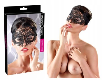 CZARNA WYRAFINOWANA I FILIGRANOWA KORONKOWA MASKA