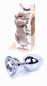 Metalowy Korek Analny Silver Heart Clear