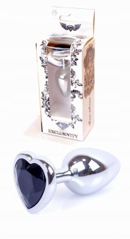 Metalowy Korek Analny Silver Heart Black