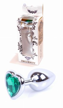 Metalowy Korek Analny Silver Heart Green