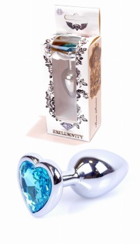 Metalowy Korek Analny Silver Heart Light Blue