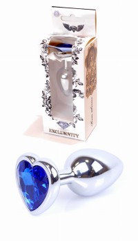 Metalowy Korek Analny Silver Heart Dark Blue