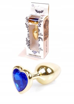 Metalowy Korek Analny Gold Heart Dark Blue