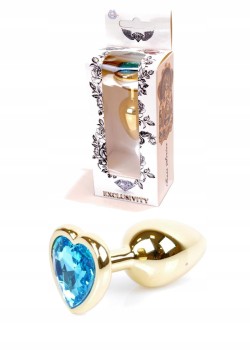 Metalowy Korek Analny Gold Heart Light Blue