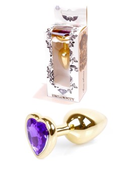 Metalowy Korek Analny Gold Heart Purple
