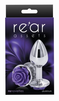 Aluminiowy Korek Analny Z Fioletową Różą  7,6 cm