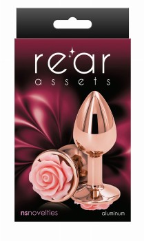 Aluminiowy Korek Analny Z Różową Różą  7,6 cm