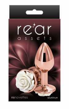 Aluminiowy Korek Analny Z Białą Różą  8,8 cm