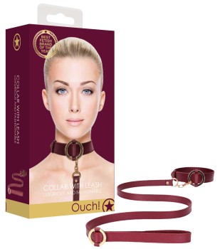 Skórzana Obroża Ze Smyczą Ouch Halo Burgund