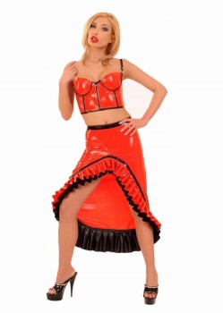 DŁUGA SPÓDNICA Z LATEKSU Z FALBANAMI 100% LATE XXL