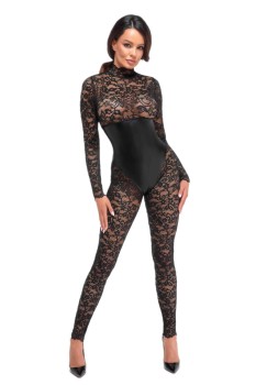 Koronkowy Kombinezon Enigma Lace Catsuit Noir Handmade 