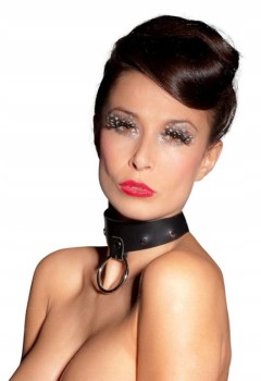 SKÓRZANA OBROŻA Z KÓŁKIEM DO SMYCZY LUB KAJDANEK